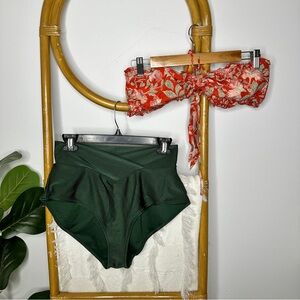 Doen Red Floral Swimsuit Top XL & Aerie Bottoms sz L